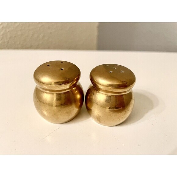 VTG Fitz & Floyd MCM Gold Rondelet Mini Salt & Pepper Shaker SET, 1.25”, NMNT - Picture 1 of 7